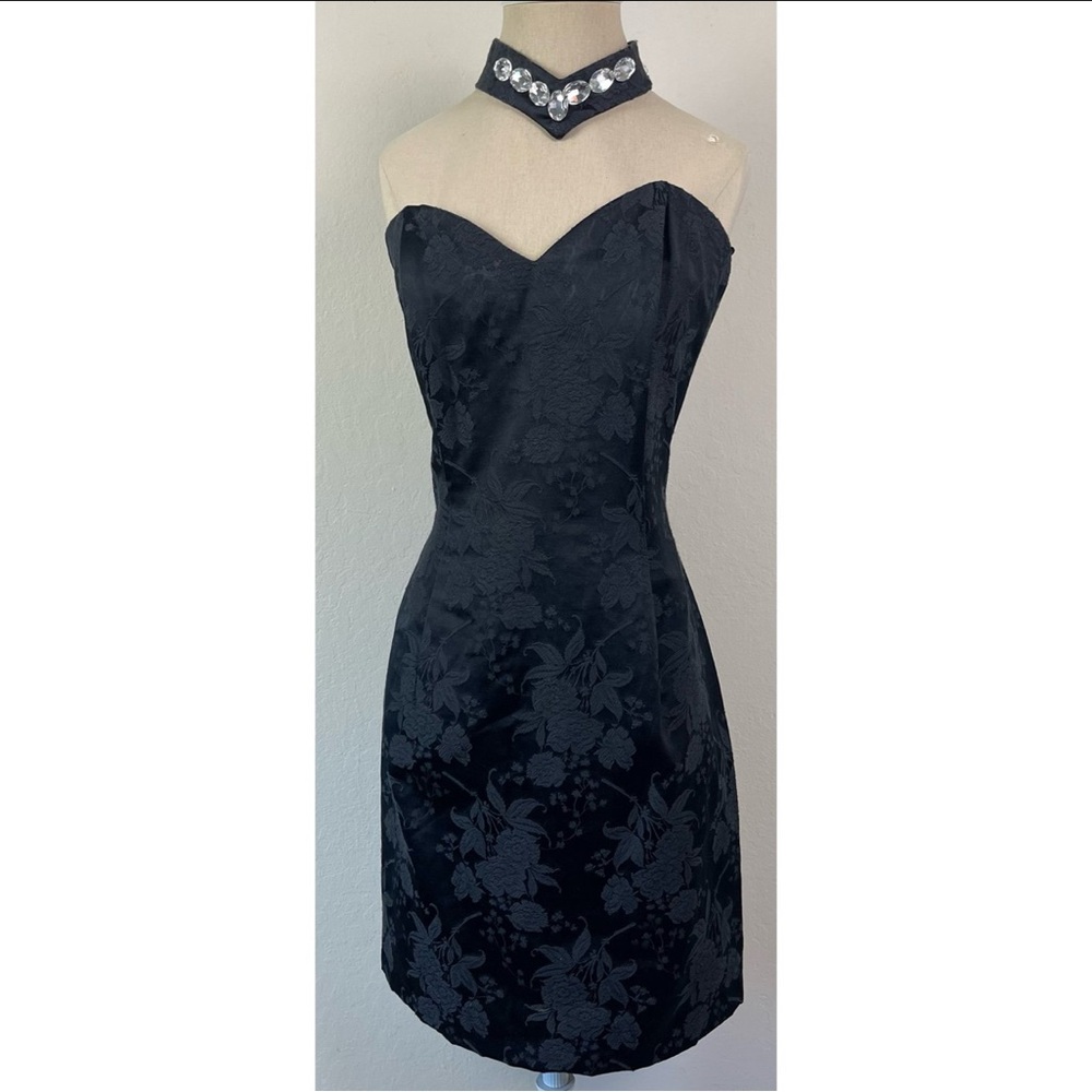 Jessica McClintock Gunne Sax Black Neck Accent Mini Dress - Picture 1 of 4